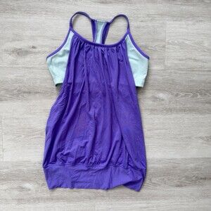 Lululemon No Sweat Tank Top Purple Blue Racerback Built-in Bra Bubble Hem Size 4